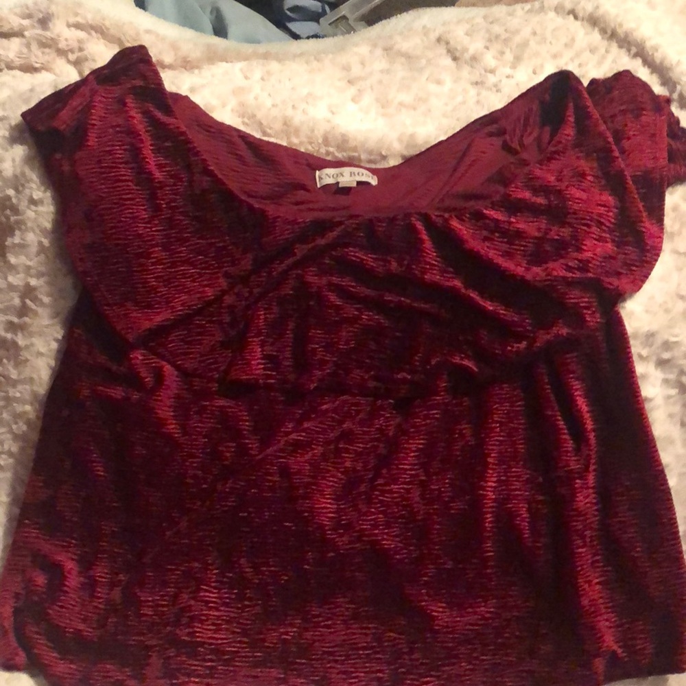 Burgandy velvet off shoulder top